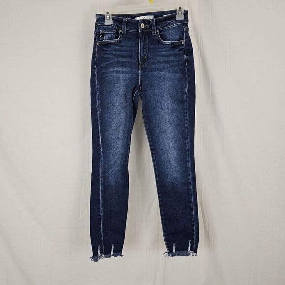 KanCan Jay High Rise Ankle Skinny Jeans Womens 5 / 26 Blue Stretch Fringe Hem - Picture 1 of 8